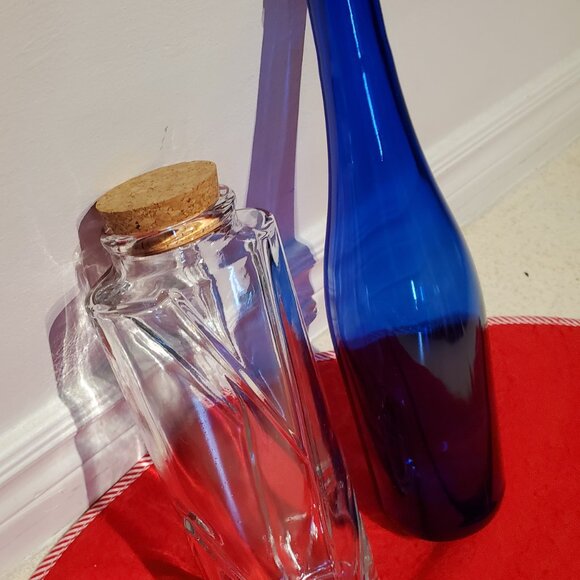 2 Glass Bottles - Clear & Cobalt - Mint Clean - Picture 2 of 8